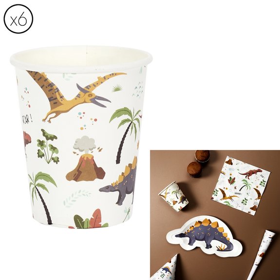 6 verres en carton dinosaure