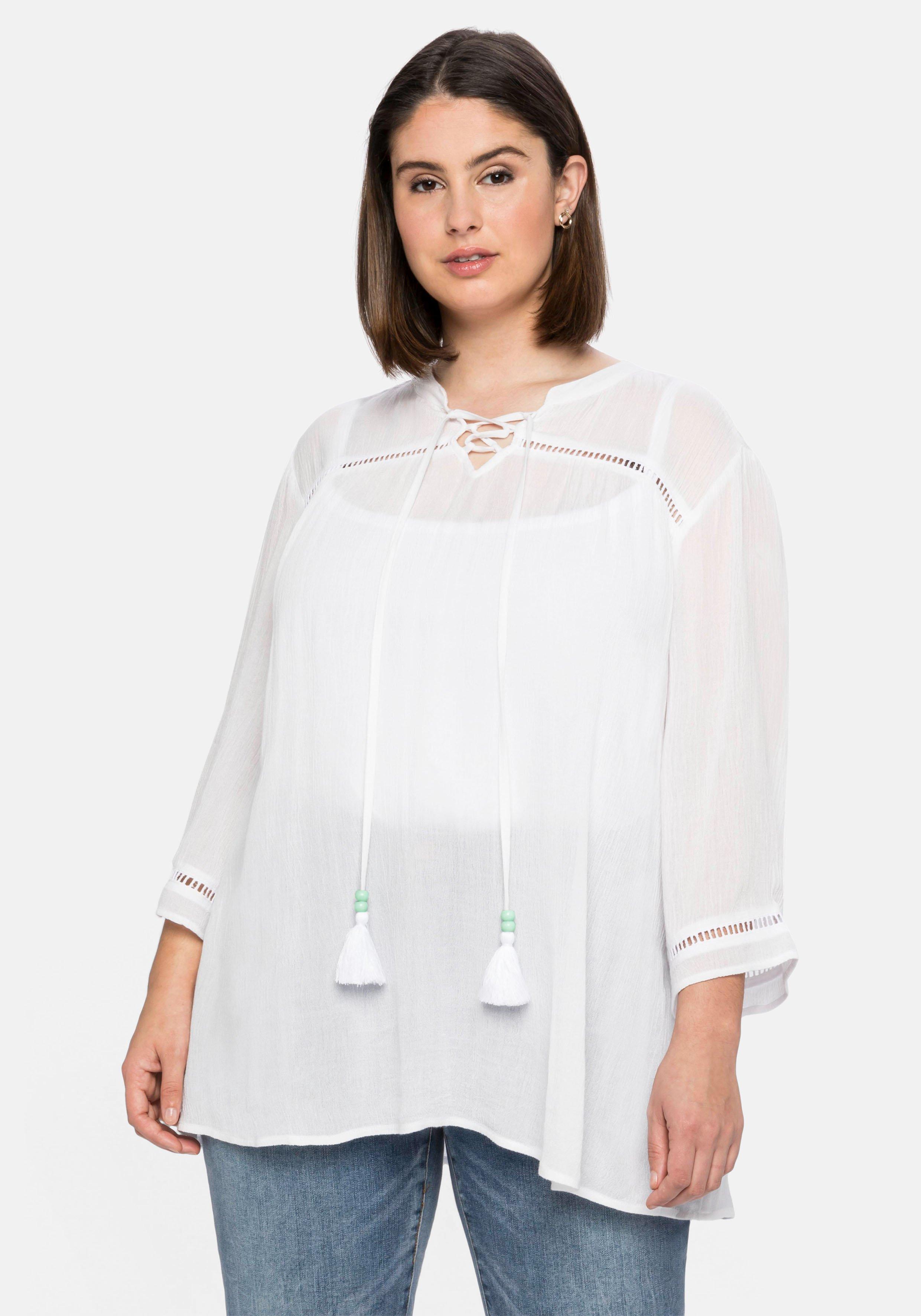 Tunika  aus Crêpe, im Boho-Stil mit Lochmusterdetails