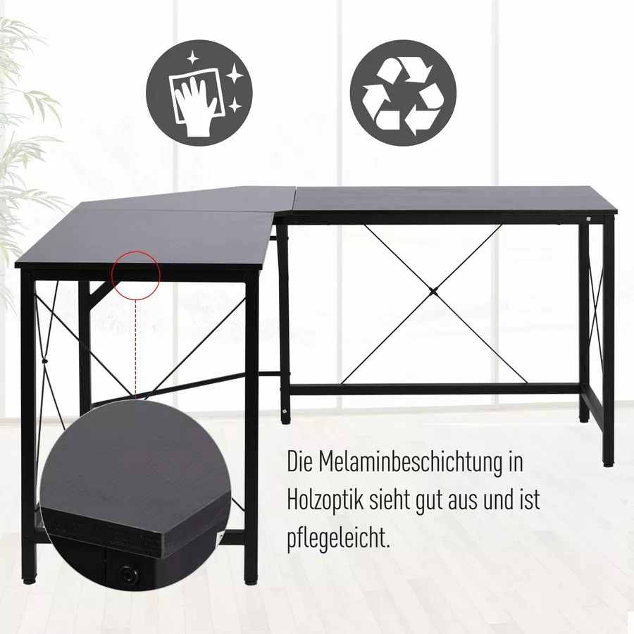 HOMCOM Winkelschreibtisch schwarz