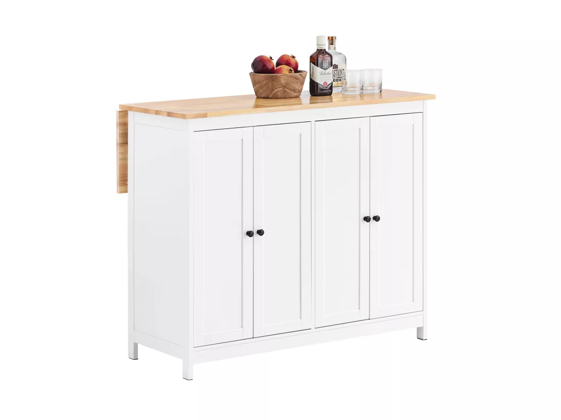 SoBuy îlot Central de Cuisine Buffet de Rangement Mange-Debout Placard de Cuisine avec Plans de Travail Rabattable 2 armoires 4 Portes, 102x72x92 cm, Blanc KNL10-WN
