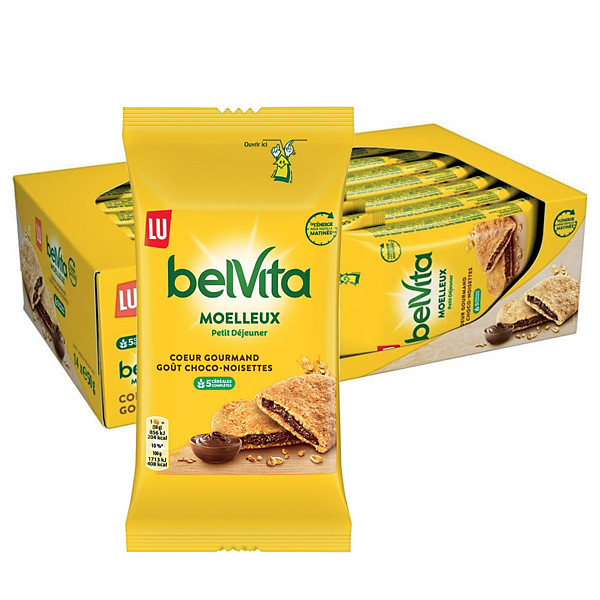 LU Belvita gâteaux moelleux Petit déjeuner, cœur gourmand chocolat-noisettes - Lot de 14 sachets fraîcheur de 50 g