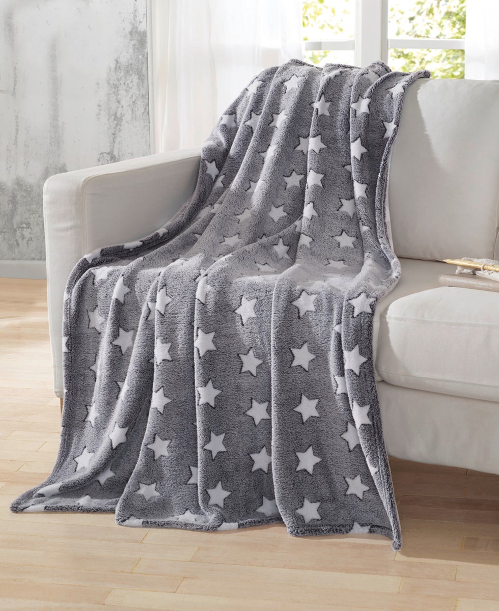 FRANK FLECHTWAREN | White-Stars knuffeldeken, POLYESTER, 128 x 152 cm