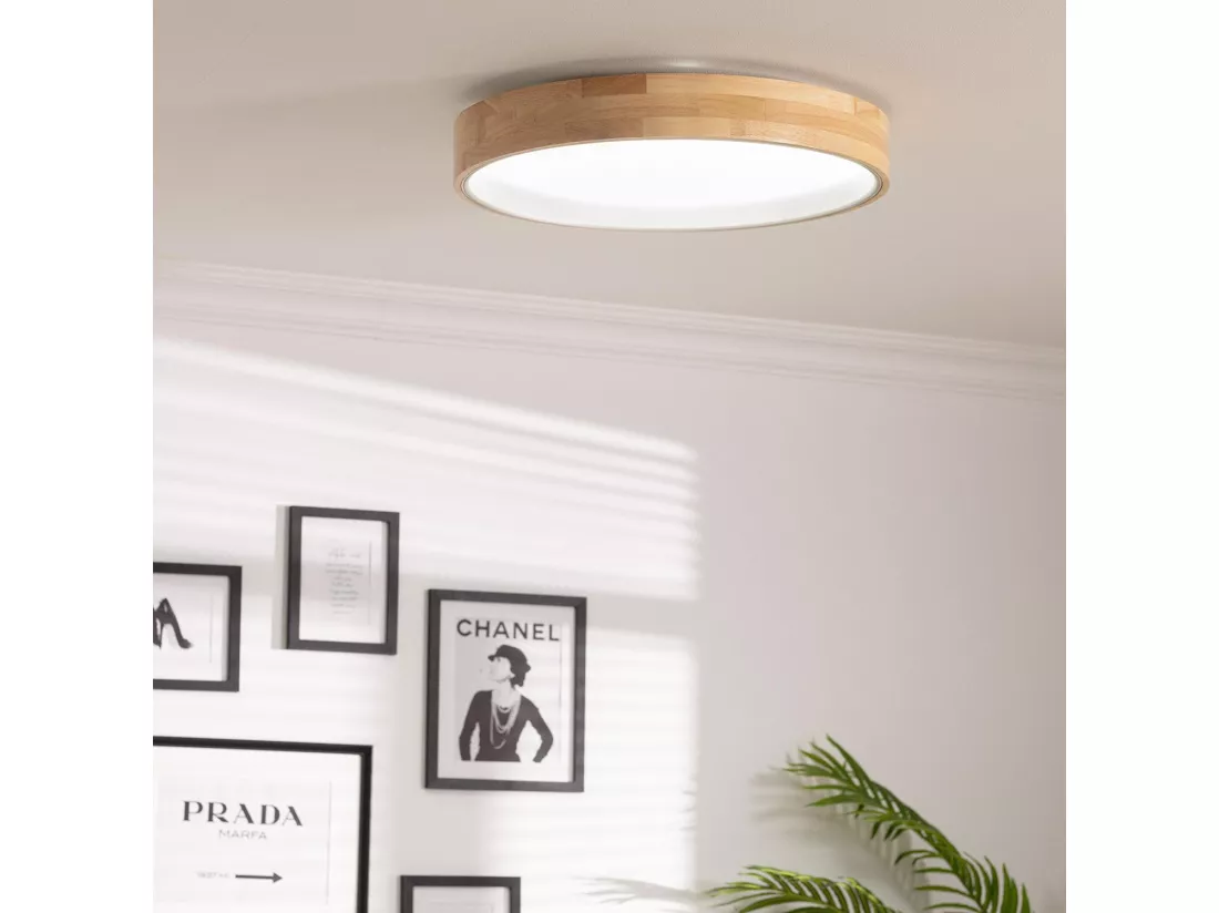 Plafonnier LED Rond Bois 30W CCT Sélectionnable Dari Ø570 mm Blanc