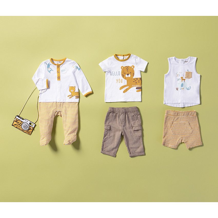 Ensemble avec t-shirt print tigre et bermuda à poches - Blanc