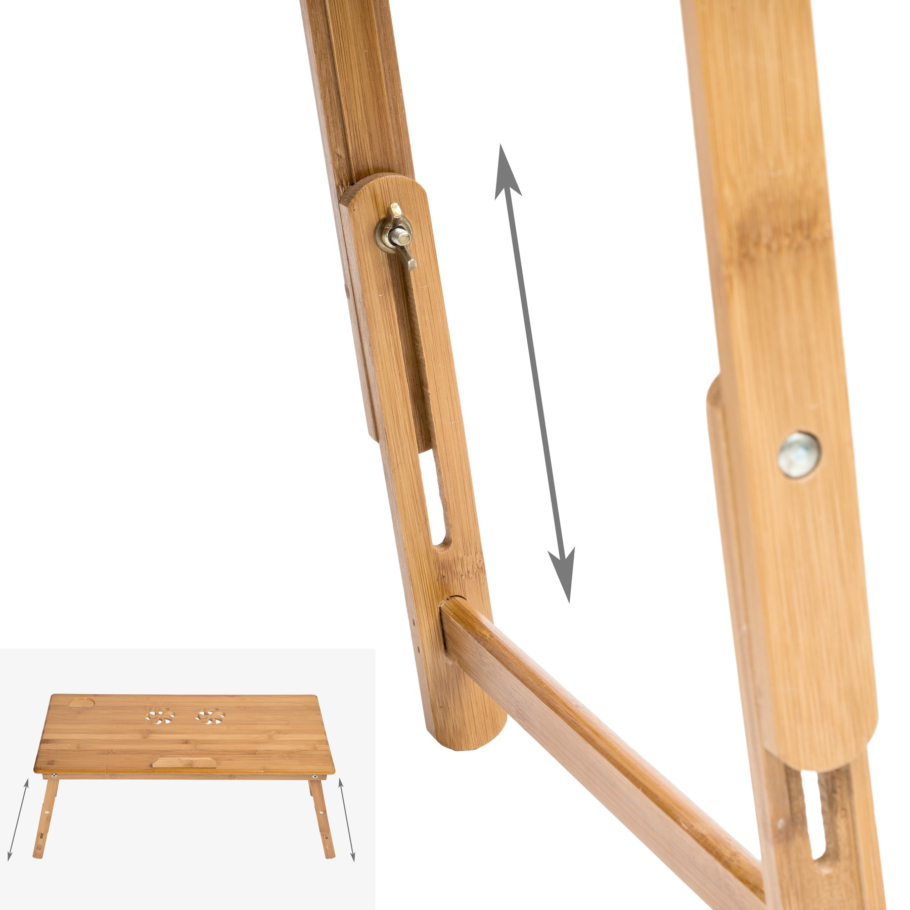 tectake® Laptoptisch, aus Bambus, klappbar und höhenverstellbar, ideale Belüftung, 72 x 35 x 26 cm