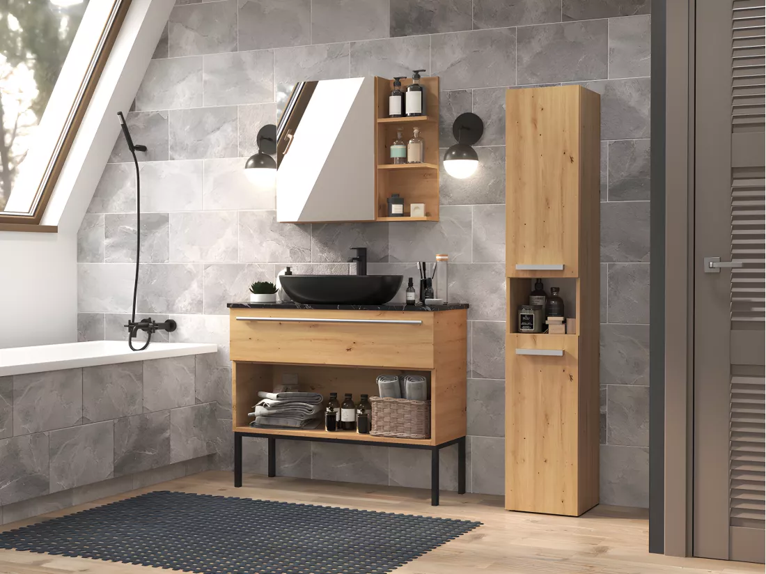 LUANA - Meuble salle de bain 2 portes - 31x30x174cm - Colonne rangement SDB