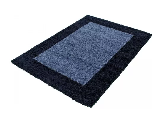Tapis poils longs shaggy Ø200cm rond tissé bleu et bleu foncé motif simple