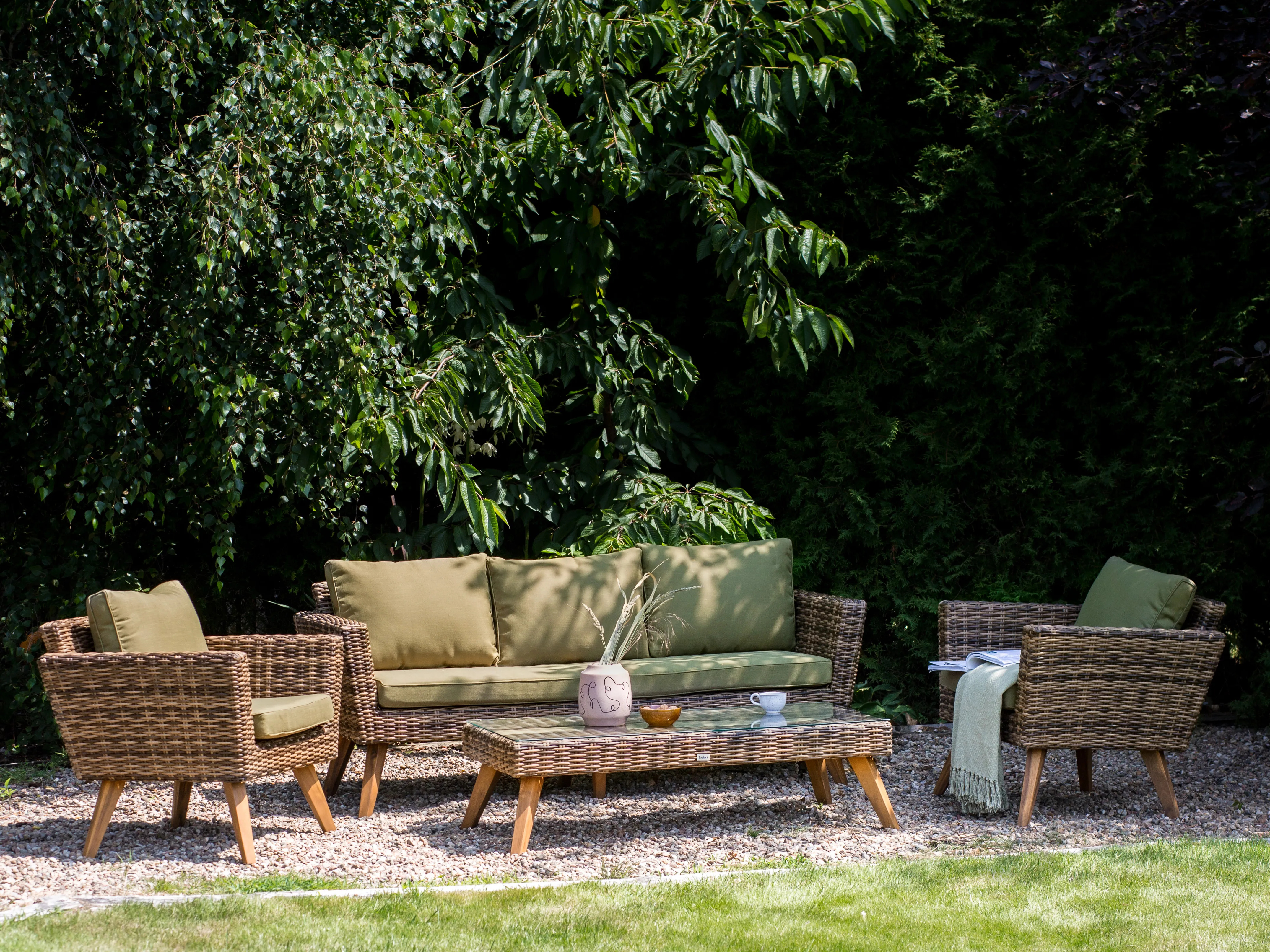 Loungeset met tafel 5-zits VITTORIA XL PE rotan Olijfgroen