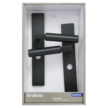 Gamma deurkruk set Krakau recht schild vrij-bezet sluiting 63/8 mm zwart RVS