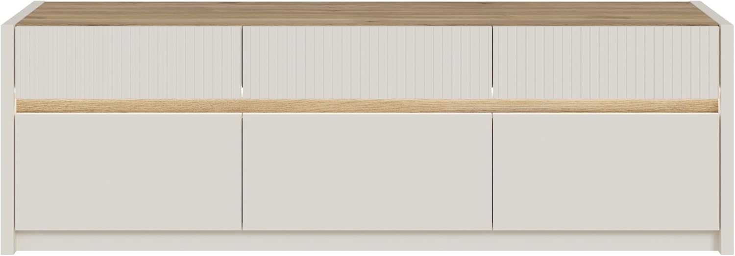 Forte Oak SQUERE TV-Schrank 160, Elegantes Lowboard mit 3 Schubladen und 3 Kippfächern, Holzwerkstoff, Mauvella Eiche Holzdekor, 160 cm breit x 50,7 cm hoch x 41,5 cm tief