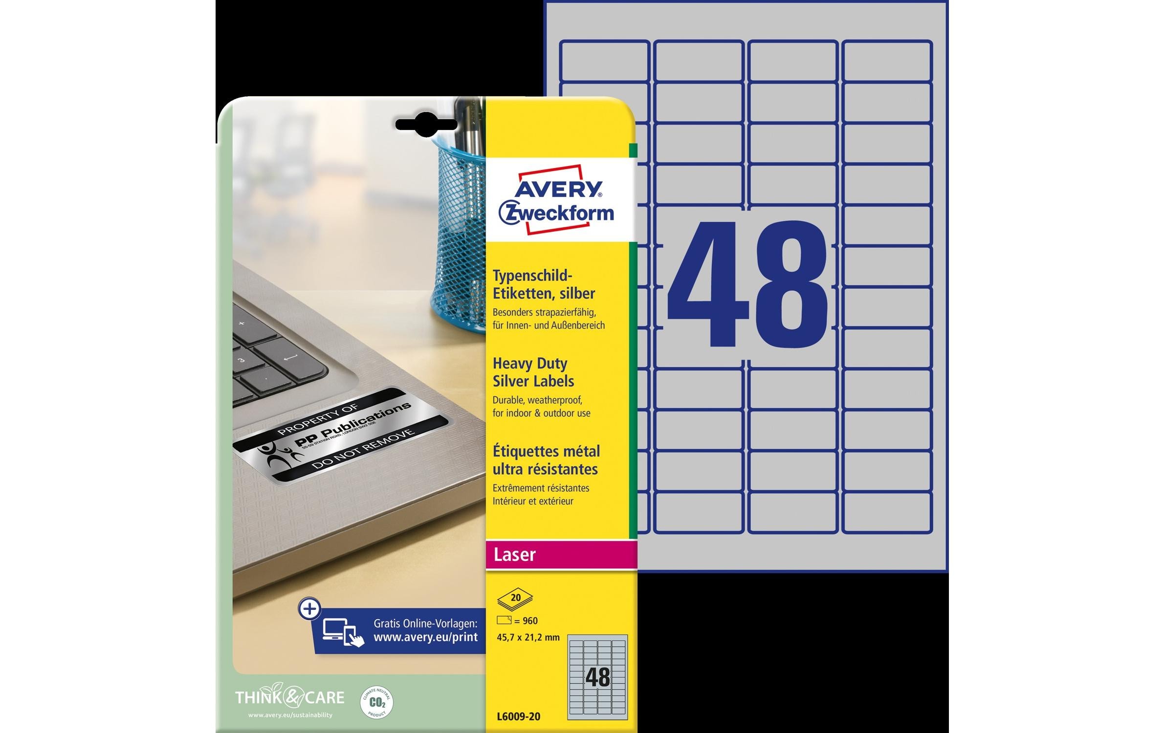 Typenschild-Etiketten L6009-20 45.7 x 21.2 mm20 Bogen (960 Etiketten) für Lasderdrucker