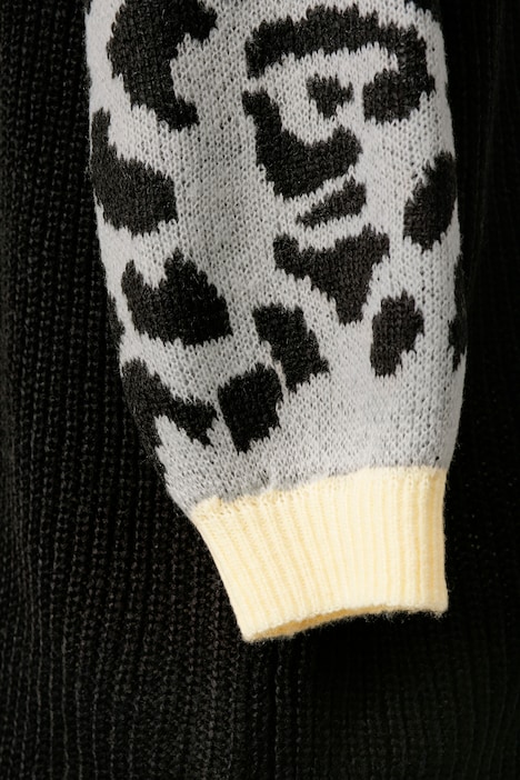 Long-Pullover, oversized, Rippstrick, Leo-Ärmel, V-Ausschnitt