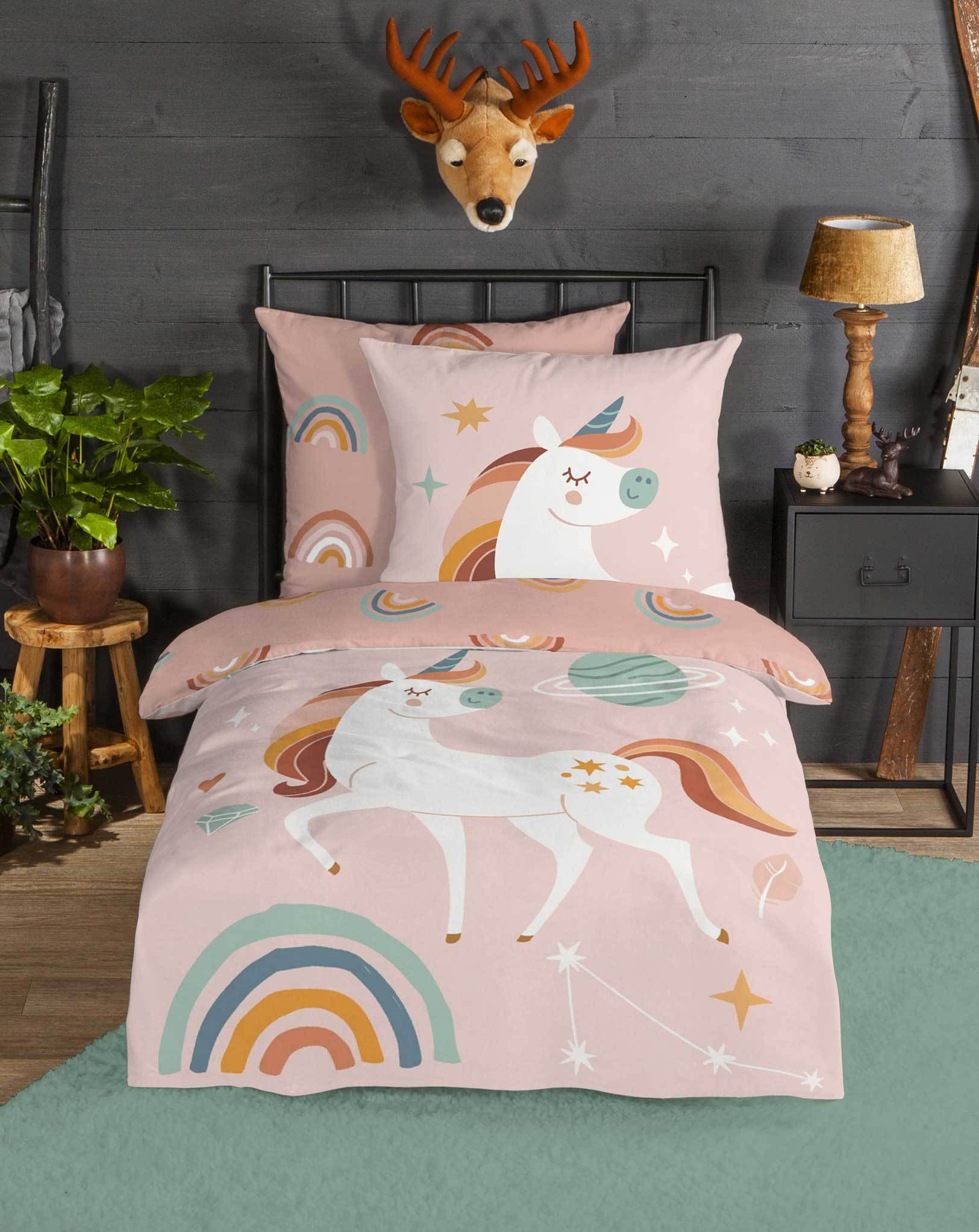 Flanell-Bettwäsche EINHORN (80x80/135x200)