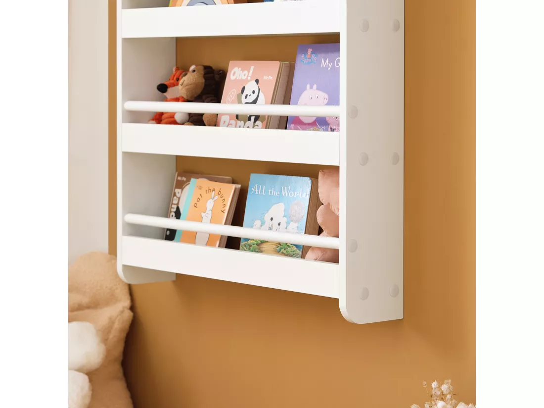 Bibliothèque Murale Étagère à Livres Enfants Étagère de Rangement avec 4 Étages, KMB08-K-W
