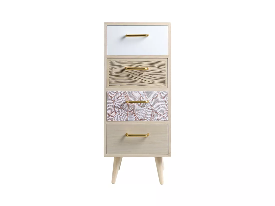 Commode Étroite en Bois avec 4 Tiroirs Style Bohème