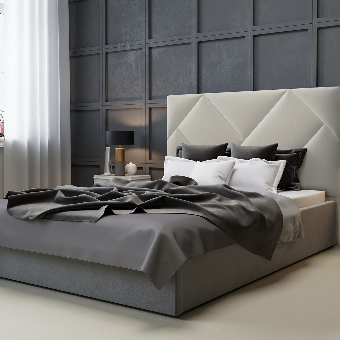 Intérieurs 86 Tête de Lit En Velours Haussmann beige clair - 140 cm