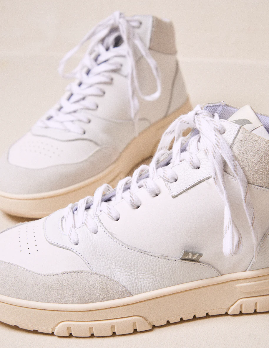 Baskets montantes Leopold - Cuir et suède blanc gris