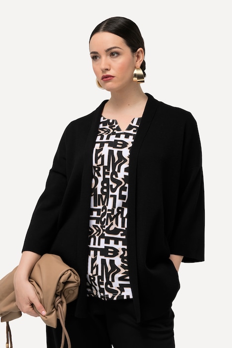 Strickjacke, oversized, offene Form, Schalkragen, Halbarm