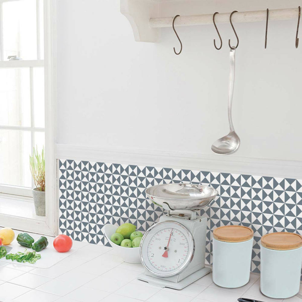 Stickers carrelage 15 x 15 cm - triangles gris et blanc