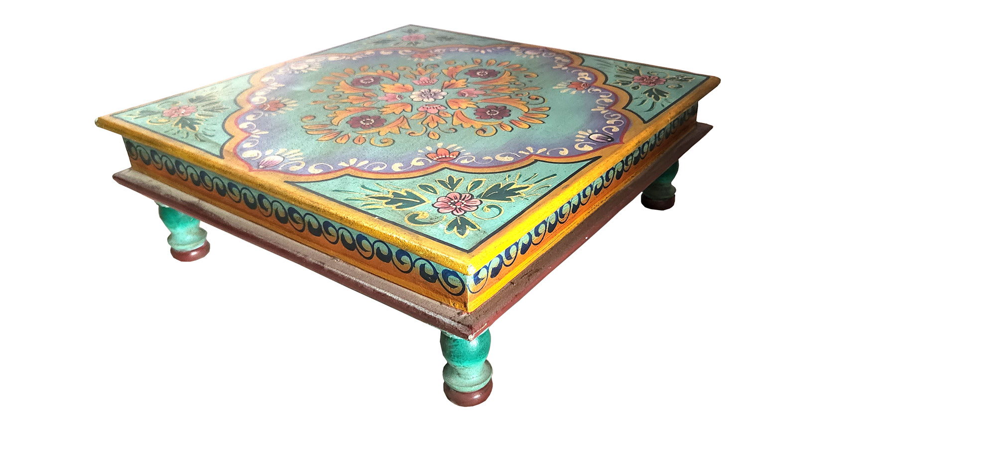 Teetisch 'Bajot', türkis, multicolor, L 45 cm, B 45 cm, H 16 cm von fischer's lagerhaus