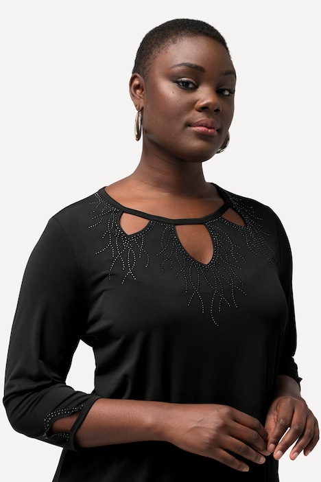 Shirt, Cut-Outs, Ziersteine, Rundhals, A-Linie, 3/4-Arm