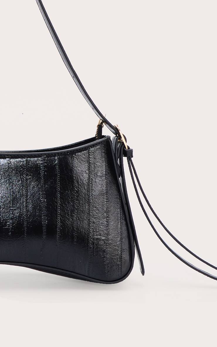 Noir Sac À Épaule Perlé Incurvé Effet Croco