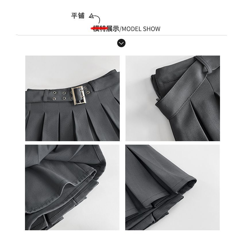 Shira - Laag geplooide minirok met riem