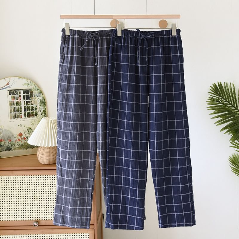 molpes - Geruite pyjamabroek met trekkoord in de taille en rechte pijpen