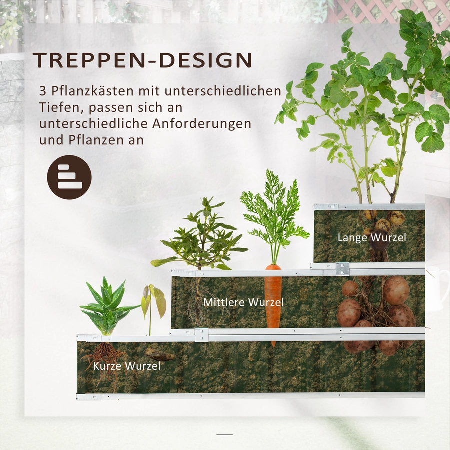Outsunny Hochbeet mit 3 Stufigen Design natur