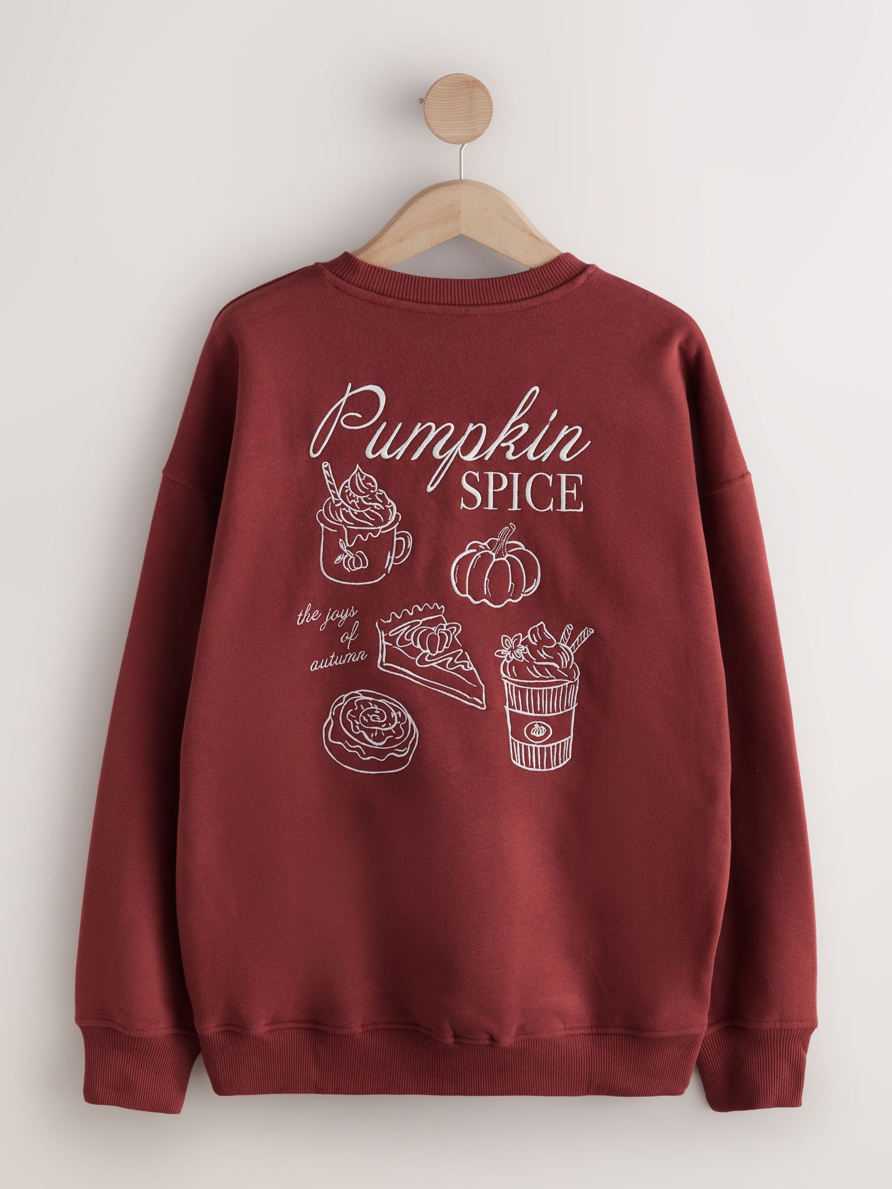Bordeauxrood - Pumpkin Spice Graphic Embroidered Long Sleeve Sweatshirt
