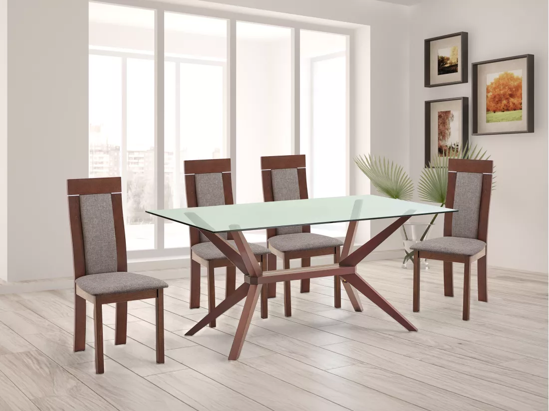 Lot de 2 chaises en tissu et bois de hêtre - Noyer et taupe - BELINDA