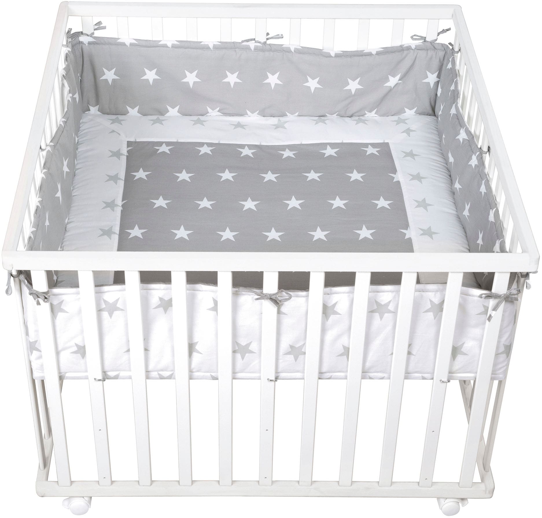 roba® Laufgitter »Little Stars, 100x100 cm, weiss« bis 15 kg mit Stoffeinlage und Nestchen; Rollen, höhenverstellbar