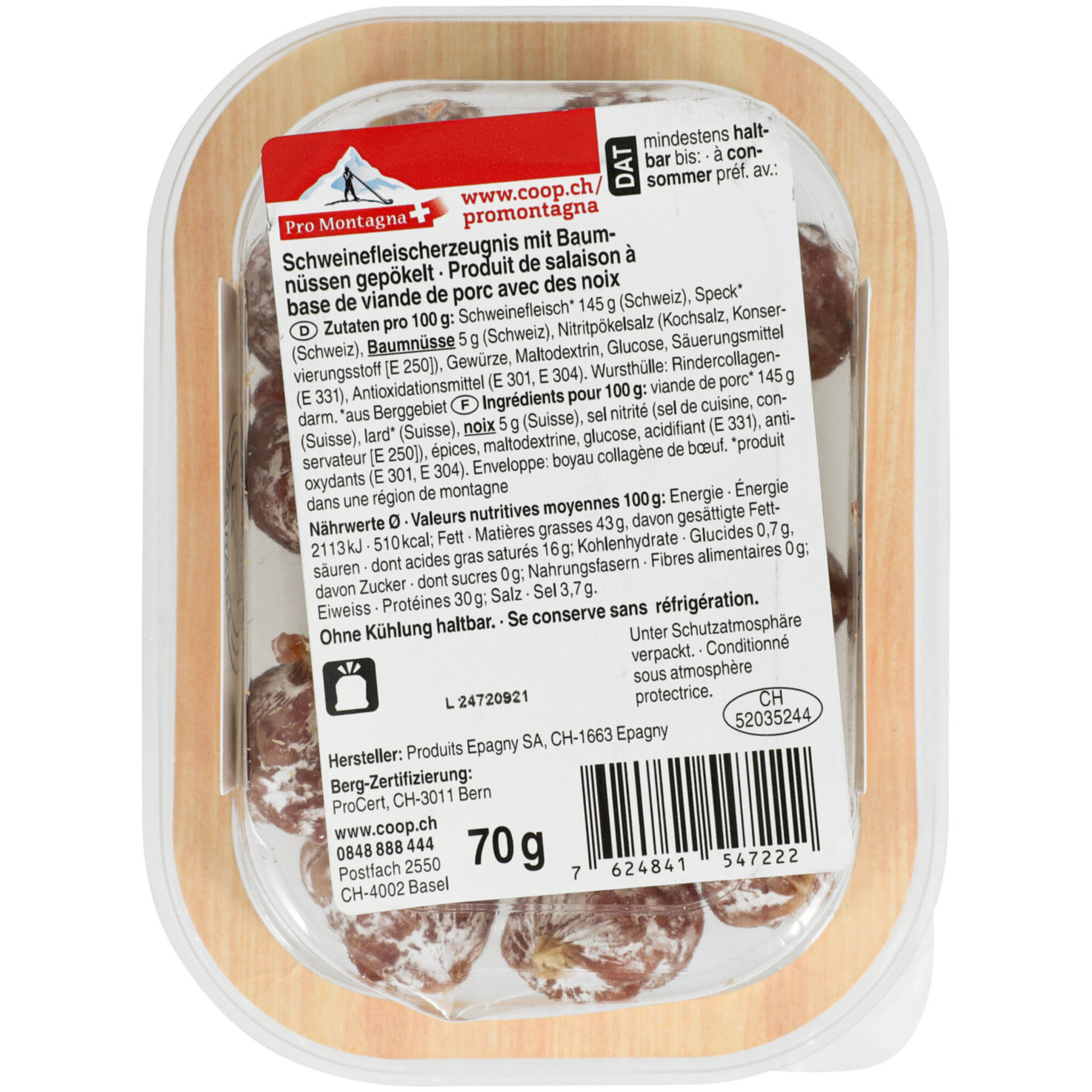 Pro Montagna Salami Perlen mit Baumnüssen