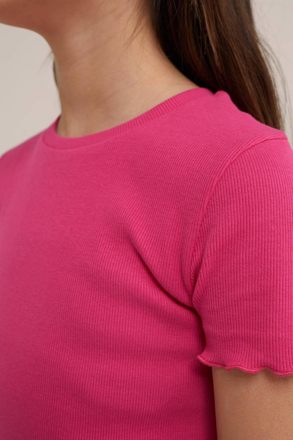 WE Fashion ribgebreid T-shirt intense pink