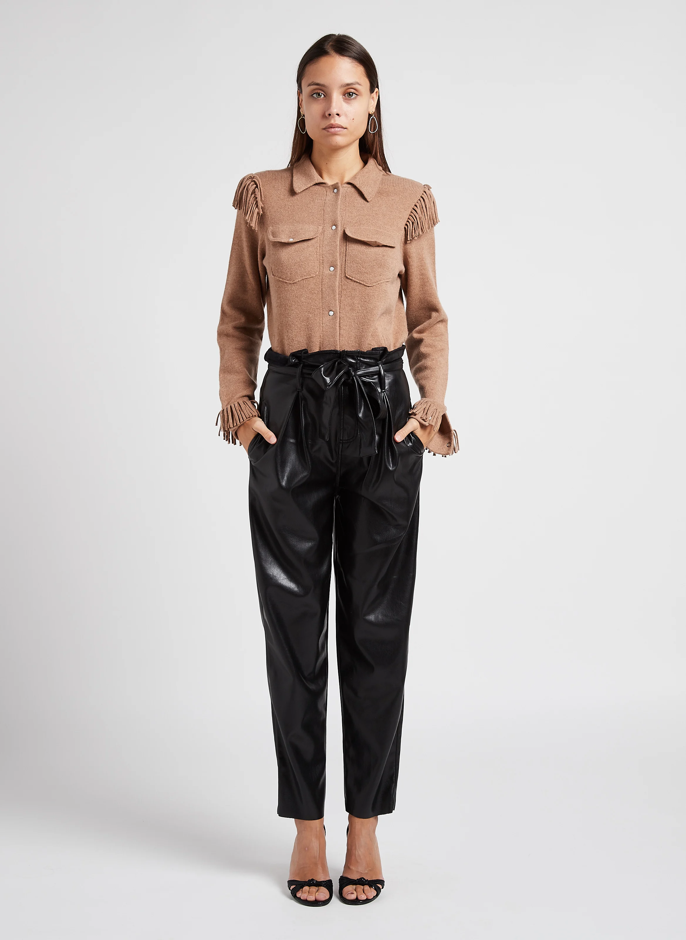 BROCK - Pantalon carotte aspect cuir| Noir