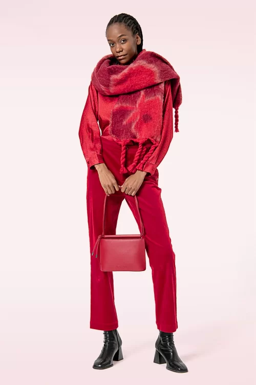 Surkana Leah Jacquard sjaal met franjes in rood