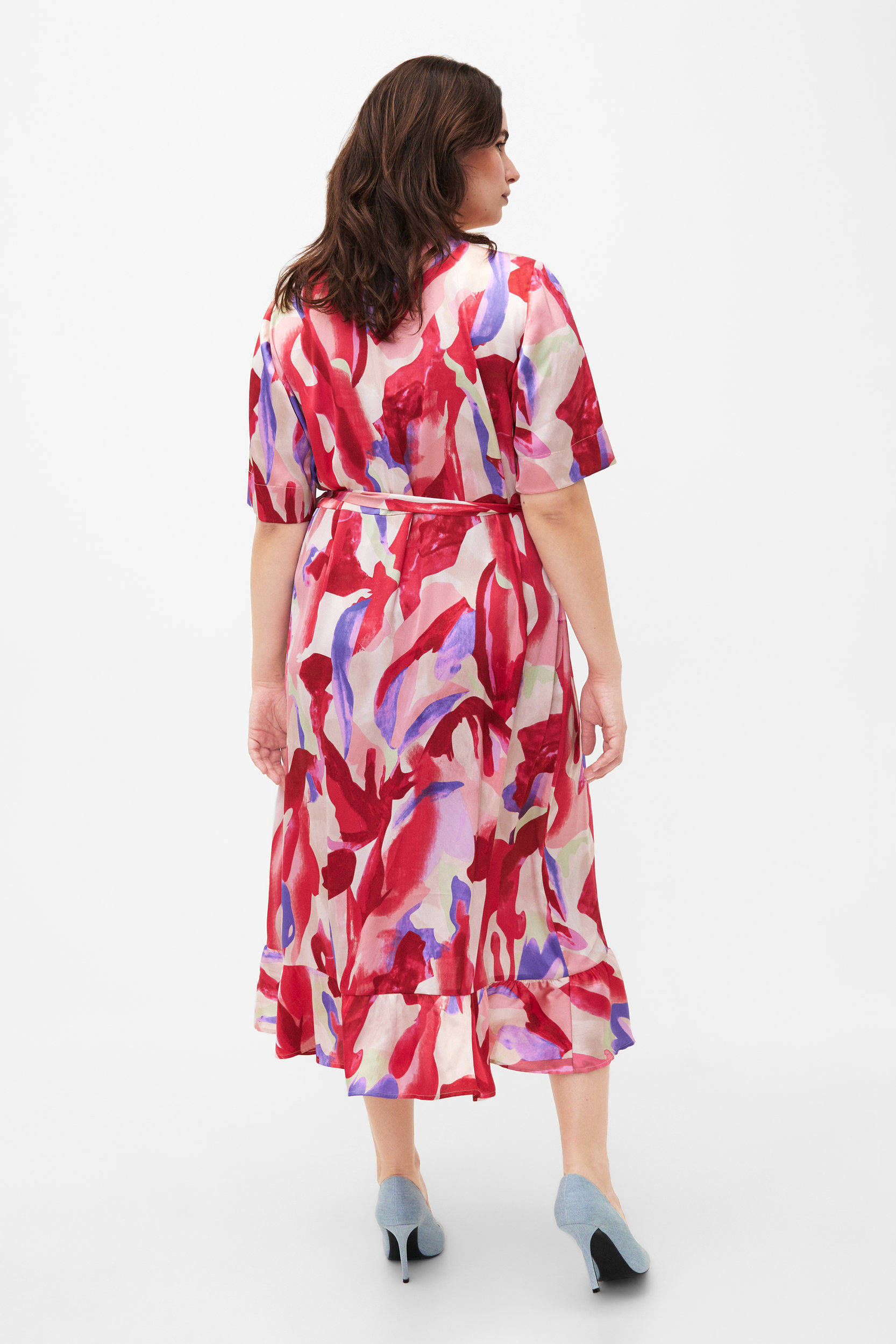 Zizzi overslagjurk met all over print rood/roze/lilac