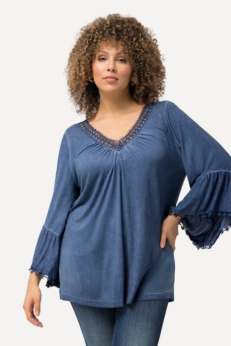 T-Shirt, cold dyed, Spitze, V-Ausschnitt, 3/4-Arm