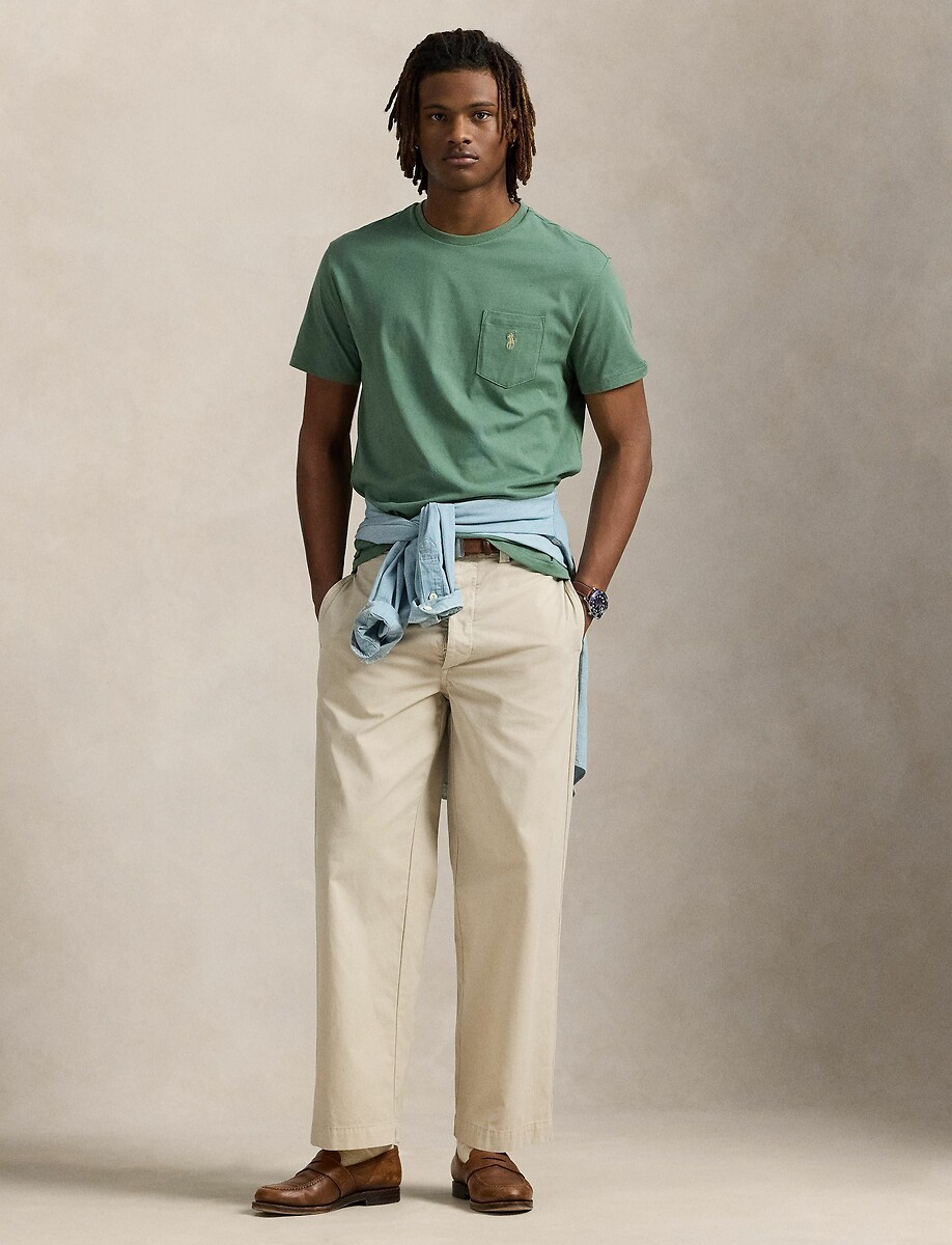 POLO RALPH LAUREN<br>Camiseta de malha reta com logotipo bordado