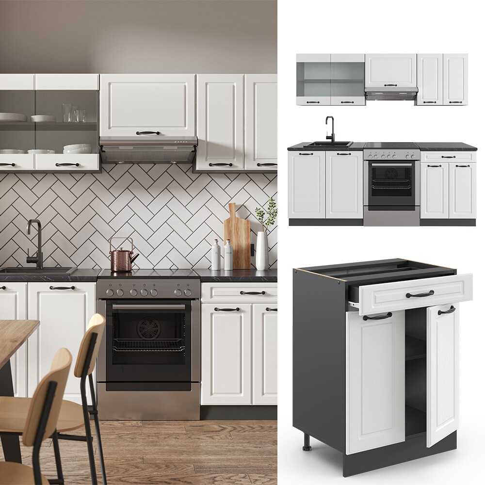 Vicco Küchenzeile Küchenblock Einbauküche R-Line 200 cm Landhaus Anthrazit
