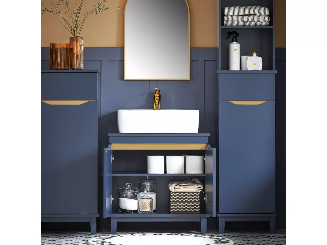 SoBuy BZR113-B Meuble sous-Lavabo, Meuble sous-Vasque à 2 Portes, Meuble de Rangement de Salle de Bain, Placard de Rangement, Bleu foncé