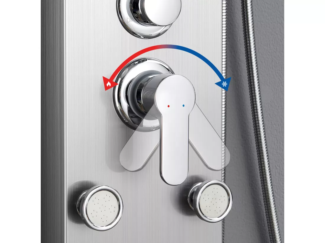 AuraLum Max Colonne Douche Hydromassante avec LCD Écran Affichage Temprérature Panneau Douche Multifonction Acier Inox avec 4 Jets Massage,EU Modèle