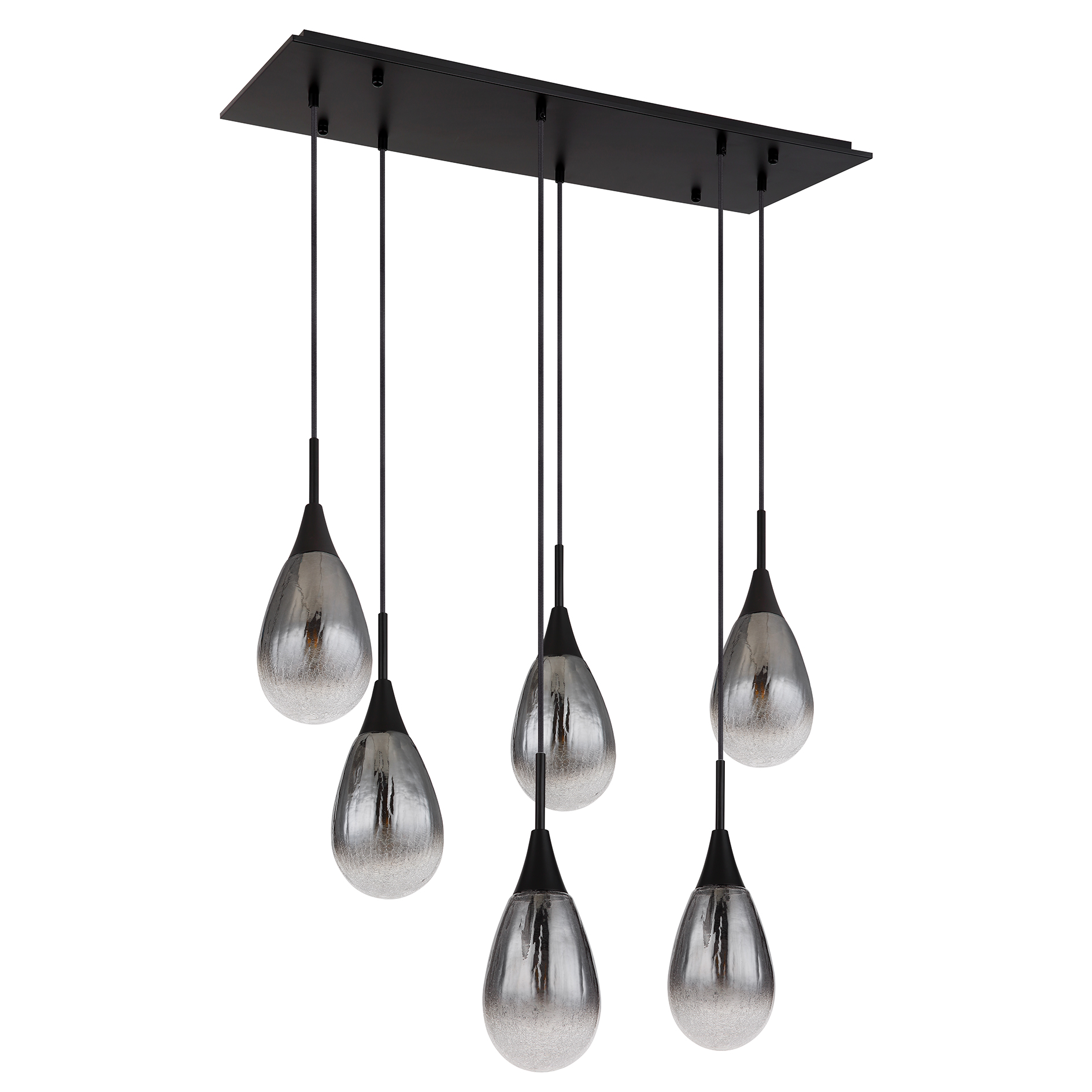 Hängeleuchte - schwarz matt - Glas crackle - 6-flammig