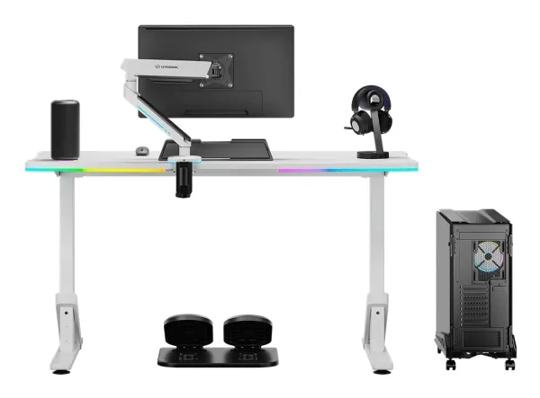 ULTRADESK IRON Hvidt spillebord, 132,5x60,5 cm, 71-81 cm, mekanisk justerbar højde