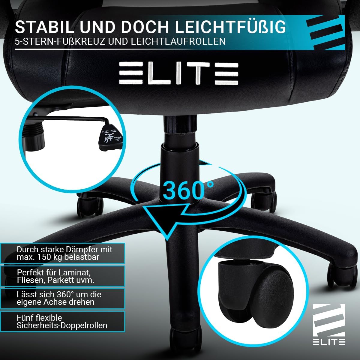 ELITE Gaming Stuhl MG100 Exodus | Ergonomischer Bürostuhl - Schreibtischstuhl - Chefsessel - Sessel - Racing Gaming Stuhl - Gamingstuhl - Drehstuhl - Chair - Kunstleder Sportsitz (Schwarz/Rot)