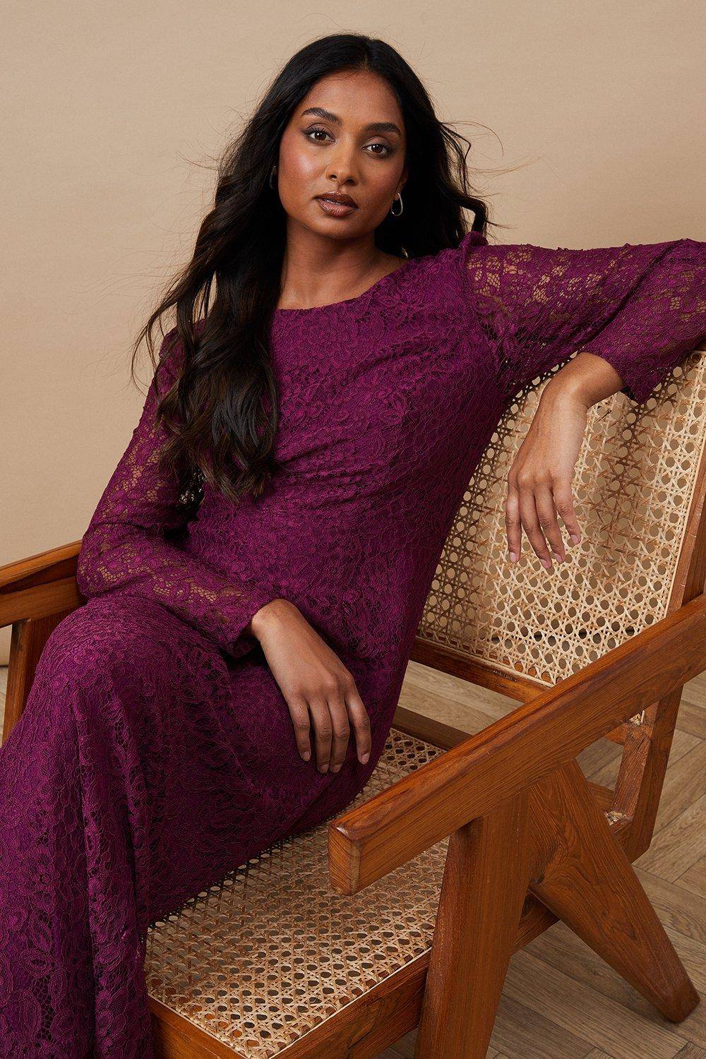 Oasis Robe Midi Petite Occasion en Dentelle avec Dos Ajouré