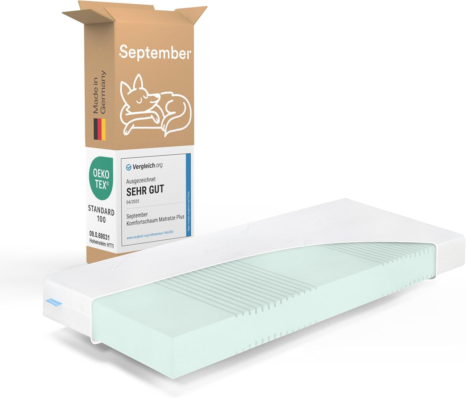 September – Matratze 7 Zonen Komfortschaum Plus 80x220 cm mit 16 cm Höhe – Komfortschaummatratze mittelfester Härtegrad H3 für Betten – Oeko-TEX® Standard 100 Zertifiziert – Bezug bei 60°C waschbar