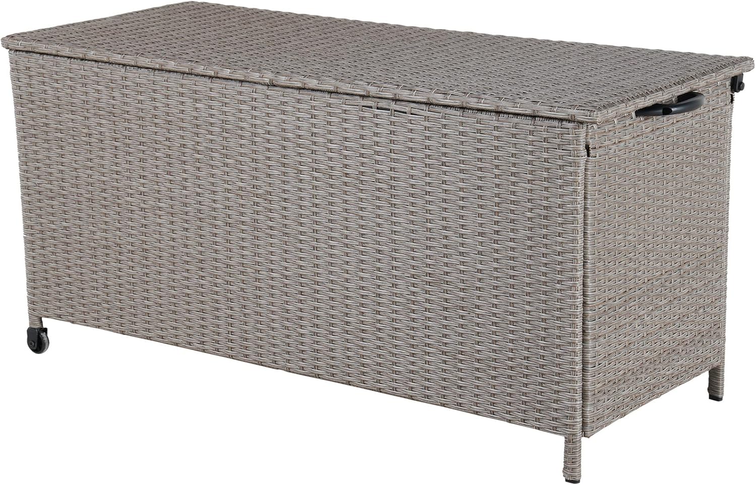 Grand patio Rattan Auflagenbox 480 Liter Gartenbox mit Deckel und Gasdruckfedern, UV-beständig Aufbewahrungskiste mit Zwei Radern, Leicht Bewegen, Kissenbox für Garten, Balkon