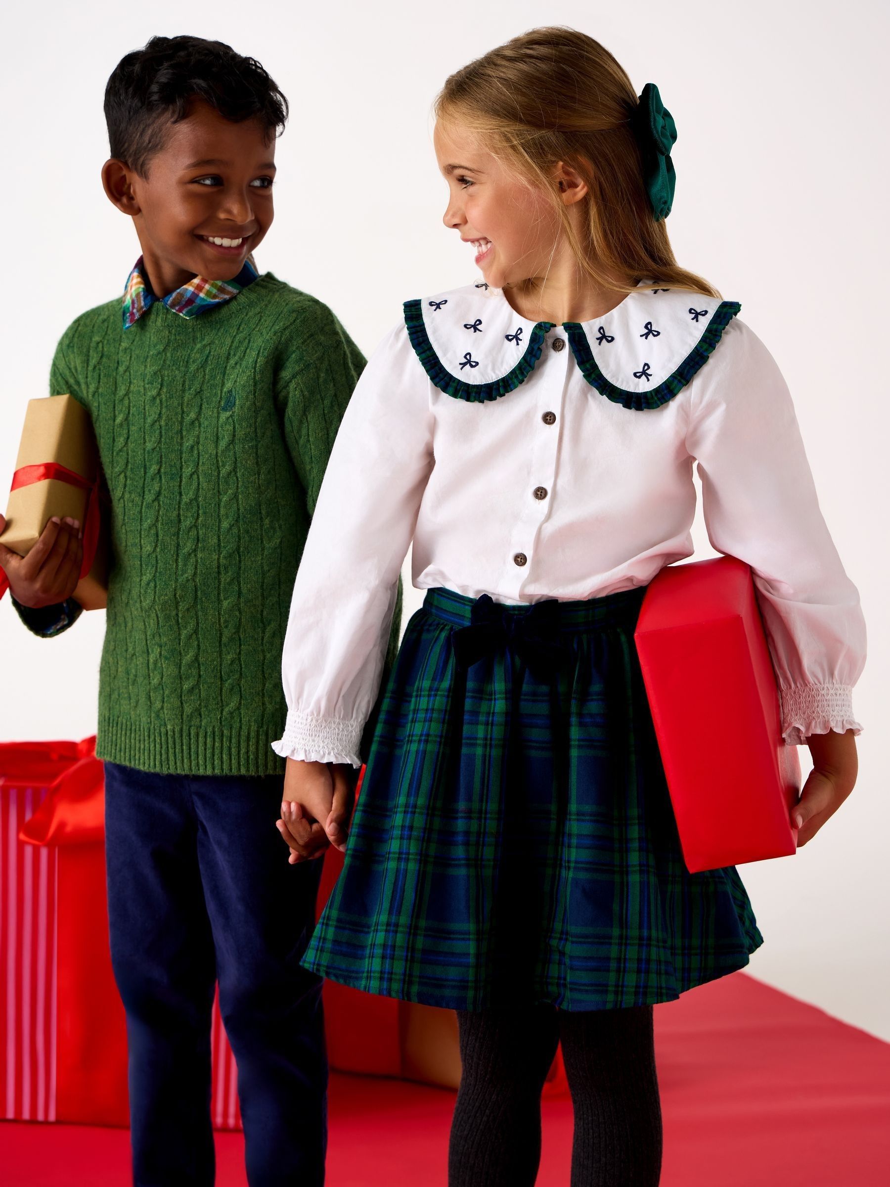 JoJo Maman Bébé Blouse & Tartan Skirt Set