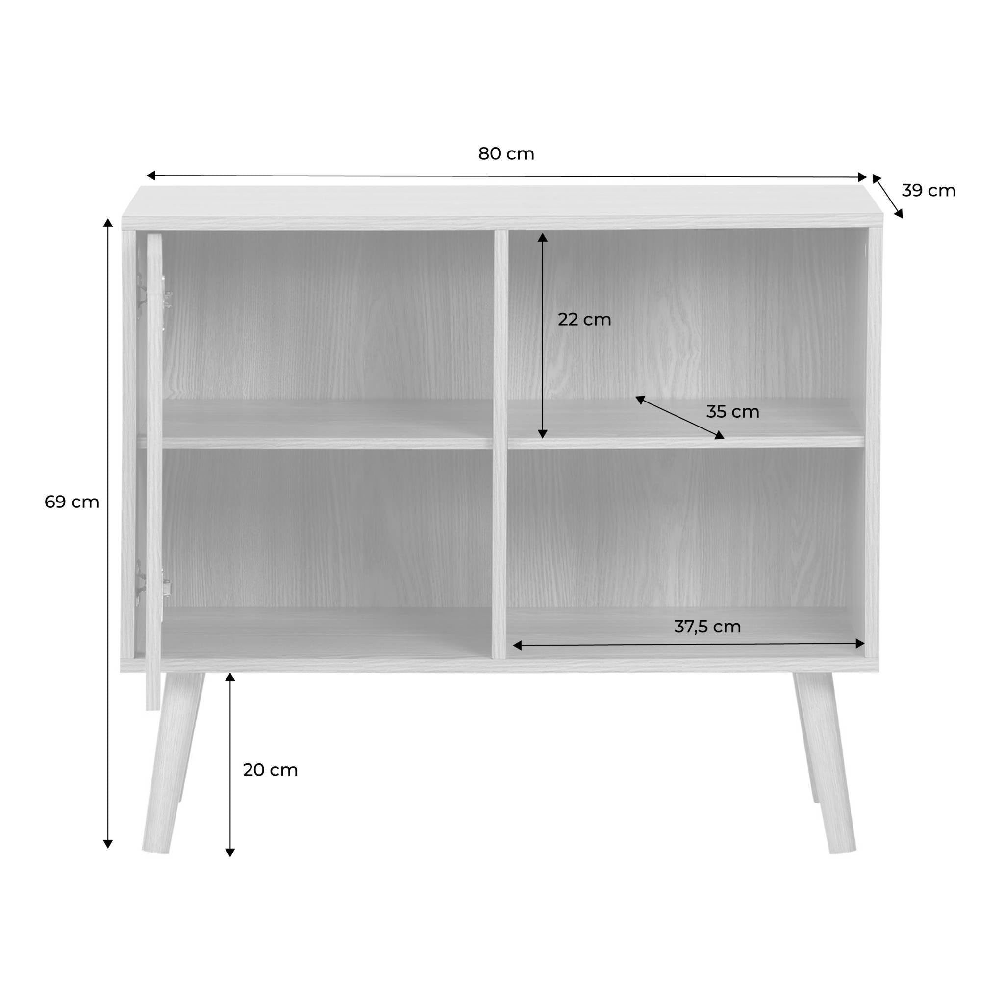 sweeek - Dressoir met walnoothout decor 1 deur, 2 planken, 80cm